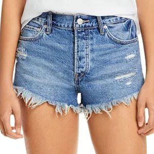 Free People Loving Good Vibrations Cotton Frayed Denim Shorts